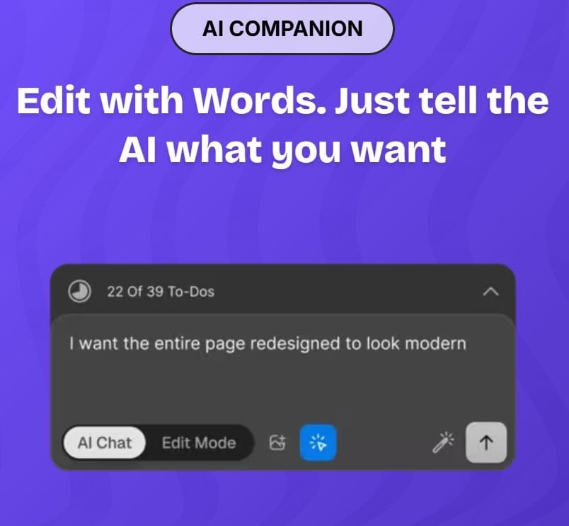 Prompt example on an AI website builder called codedesign.ai.